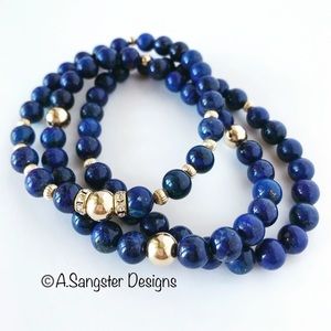 Lapis Lazuli + 14K GF Bracelets - Set of 3